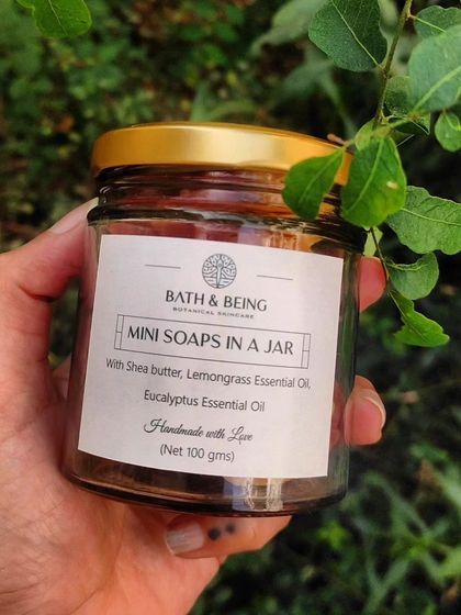 This custom gift set was created for a client who wanted a complete self-care package. It includes a jar of mini handmade soaps, a herbal shampoo, a hemp lip balm, and a mini moisturizer.