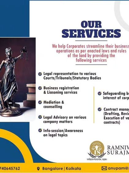 This graphic details the services we provide to help corporations streamline their business operations. From legal representation and mediation to contract management, we safeguard the business interests of our corporate clients.