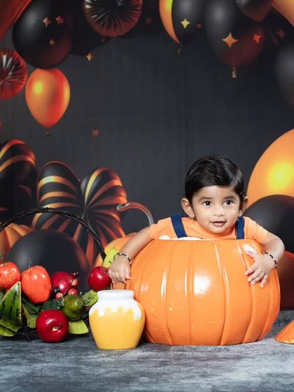 Another angle of the Halloween setup, showing the full festive backdrop.