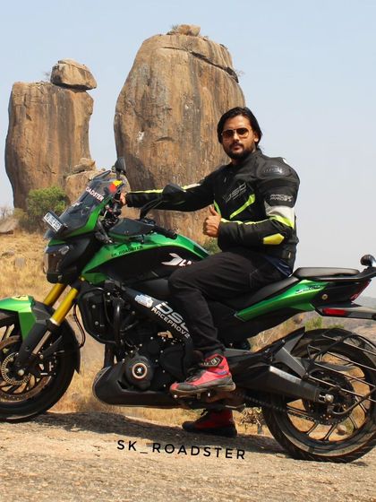 Another shot with the green Dominar 400 at Ramanagara. These rides are perfect for both new and experienced riders looking for a quick escape from the city.