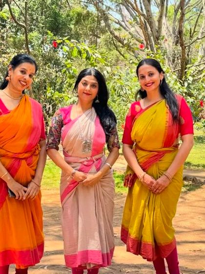 Sharing a moment with my senior dancers amidst the serene environment of the workshop venue. Nature and art are deeply interconnected in our teaching philosophy.