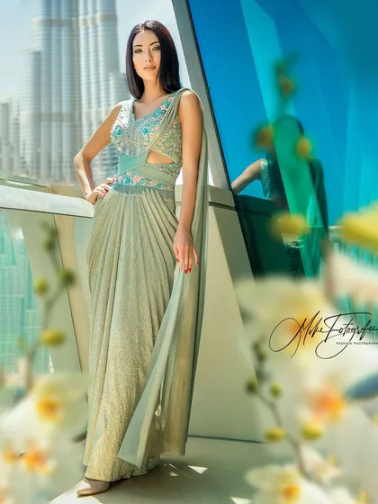 For this international shoot in Dubai, I framed the model against the iconic Burj Khalifa. The composition balances high fashion with a world-class cityscape, creating an aspirational image perfect for a luxury brand campaign.