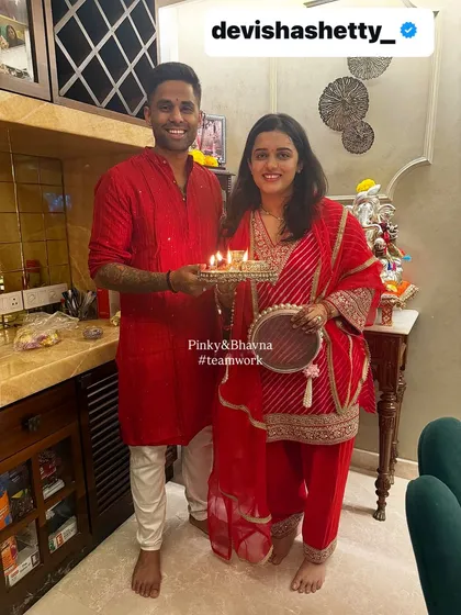It's always an honor to be a part of special celebrations. Here are cricketer Suryakumar Yadav and his wife Devisha Shetty, trusting our team for their Karwachauth mehndi. We bring the same dedication to every client.