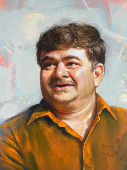The completed acrylic portrait of Prashant Damle, presented on the occasion of the Akshayya Puraskar.