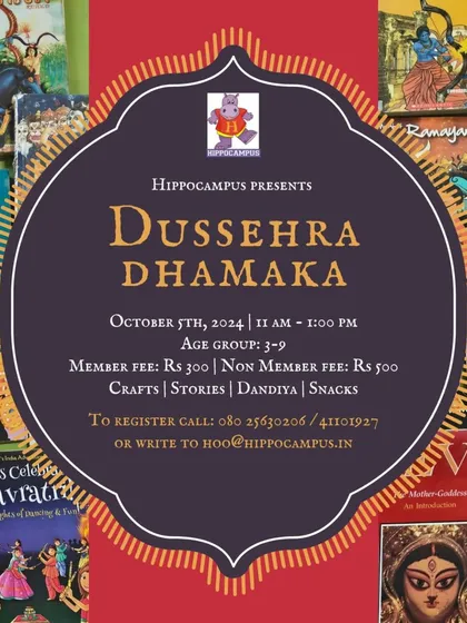 Dussehra Dhamaka at Hippocampus! We celebrate the victory of good over evil with stories, dandiya dancing, adorable crafts, and a visit to our special gollu pandal. It's a day of festive joy and learning.