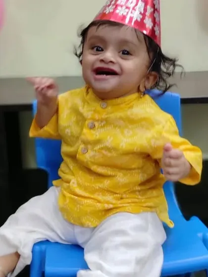 The pure joy on this little one's face is everything. He's wearing our Yellow Mellow Kurta, made from soft, breathable cotton that's perfect for a birthday celebration.