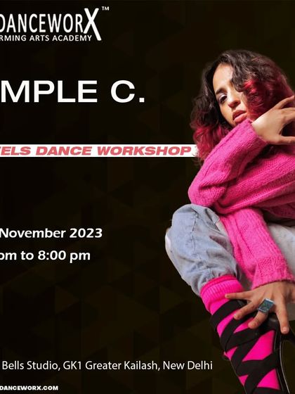A promotional graphic for our Heels Dance Workshop with instructor Dimple C. These workshops are a great way to dive into a new style and build your confidence on the dance floor.