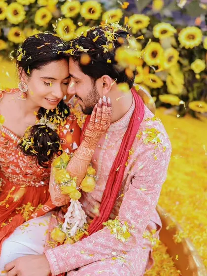The vibrant colors and infectious laughter of a Haldi ceremony. We love capturing the energy of pre-wedding rituals, focusing on the genuine smiles and intimate moments shared with loved ones.