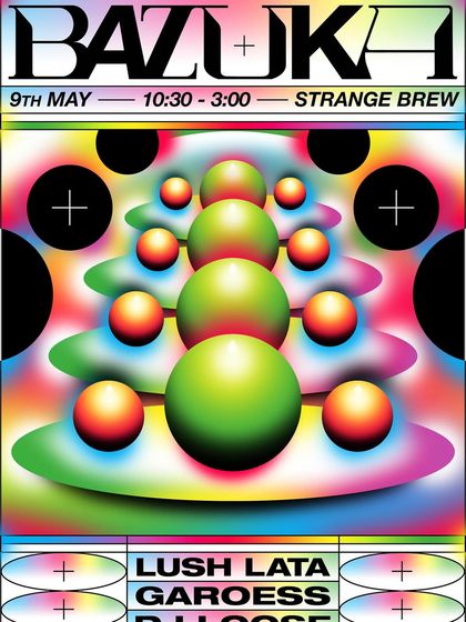 A variation of the Bazuka poster for my Bristol debut. The bold colors and design reflect the high-energy music of the night.