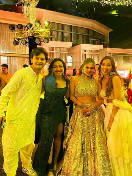 A happy picture with the couple and my team after their spectacular sangeet. We become a part of the family during the process, and celebrating with them is the best part of the job.