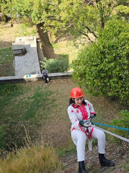 Facing fears and building trust during a rappelling activity. My retreats often include gentle adventures that push you out of your comfort zone in a safe and supportive environment.