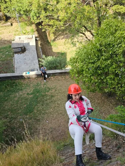 Facing fears and building trust during a rappelling activity. My retreats often include gentle adventures that push you out of your comfort zone in a safe and supportive environment.