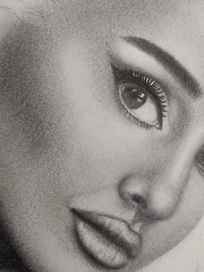 A close-up of the second Ariana Grande WIP, focusing on the detailed eye makeup and lips.