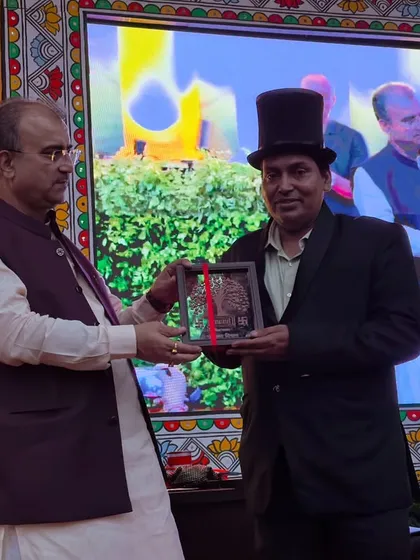 A photo from the award ceremony at Aarogya Mela, highlighting the honor bestowed by Bihar's Health Minister, Shri Mangal Pandey, for my performance.