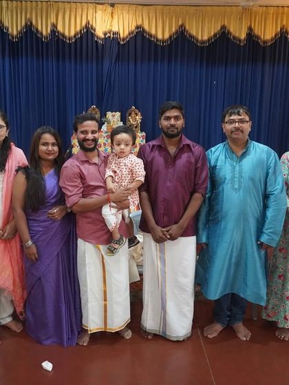 Our faculty members and their families gather for a group photo during the Dasara Mahotsav celebrations at our conservatory.