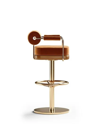 The Simpson bar chair is the materialization of mid-century modern style. With its geometric shapes, rich terracotta velvet, and brass details, this design brings a touch of luxury to any bar.