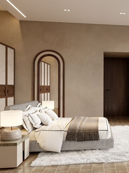 The bedroom at Siroi Lily Villas is wrapped in earthy tones and neutral notes. I used texture and a consistent, warm palette to create a cozy and inviting abode.