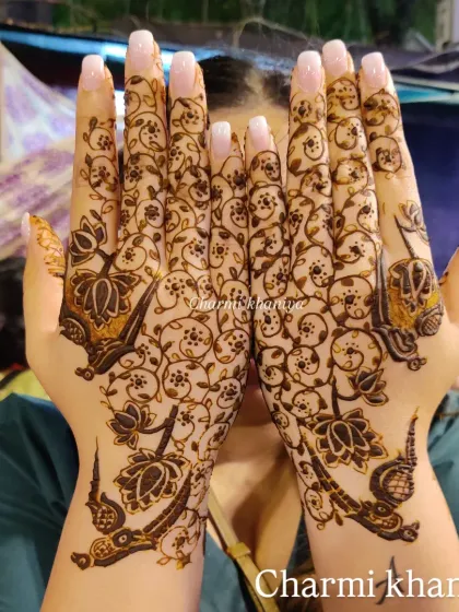 Blending tradition with a trendy vine pattern. This full-coverage design is filled with lotus flowers and swirling vines, creating a look that is both intricate and modern.