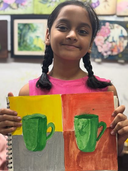 This student's work shows her progress in understanding how different color combinations can change the look and feel of a painting.