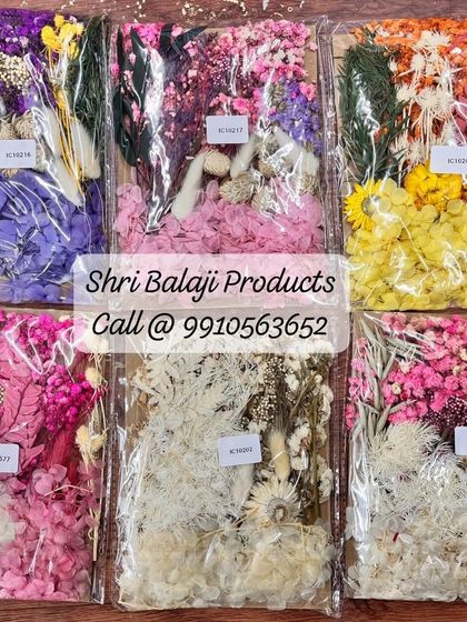 A wide assortment of my dried flower kits, showing the rainbow of colors I offer. These are essential for any resin artist or candle decorator.