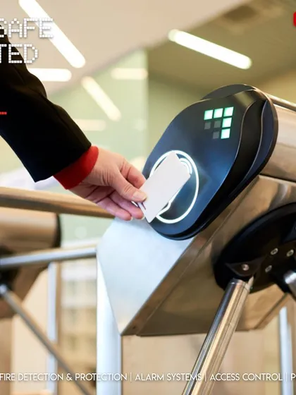For many organizations, card-based access is the standard for efficiency and security. We install and manage robust turnstile systems like this one, which are ideal for controlling access and tracking attendance in busy office environments.