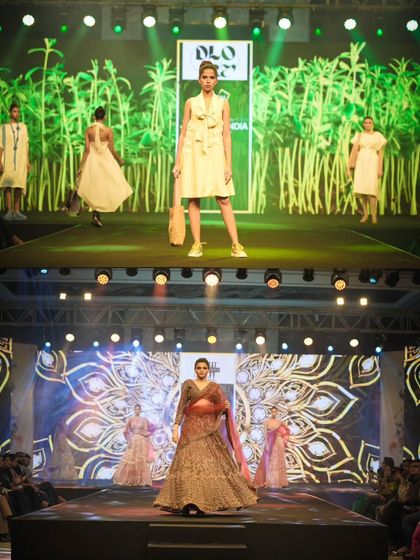 Different designer segments on the 'Face of India' runway, each with its own unique backdrop visuals and lighting scheme, all managed from a central technical plan.