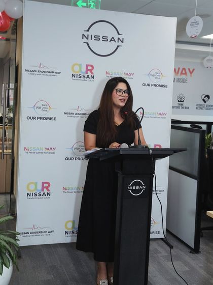 Delivering a speech at the Nissan Leadership Way event. I help communicate important company culture and values in an engaging way.