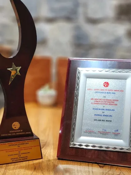 We are honored to have our commitment to sustainability recognized. This is the 'Care for the Earth' Award 2023 we received for implementing sustainable design principles in one of our residential projects in Bangalore.