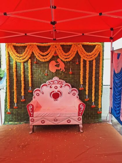 This shows the full outdoor tent setup for a baby shower, providing a simple yet beautiful space for a small, intimate family gathering.