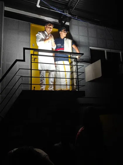 Two actors using the balcony level of our stage, a key feature that allows for dynamic and multi dimensional performances.