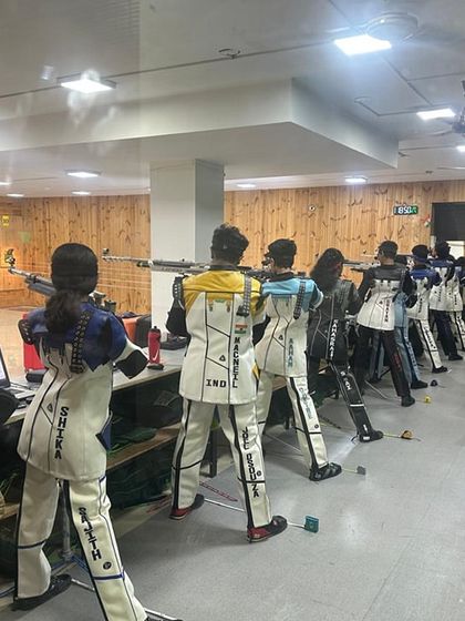 Our team in full gear, preparing for the 67th National Shooting Championships. The range is set up to simulate real competition conditions, ensuring our shooters are always ready.