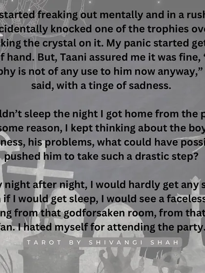 A story of a house party where a group visits the apartment of a boy who had hung himself, leading to nightmares and a lingering spiritual presence.