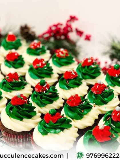 My festive Christmas cupcakes are perfect for holiday parties. These are decorated with red and green frosting to resemble holly, making them a beautiful and delicious individual treat for your guests.