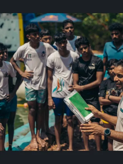 Safety is our top priority. Before anyone climbs, we run mandatory water safety and dive clinics, teaching essential techniques like the compact jump to ensure everyone has a safe and confident experience.
