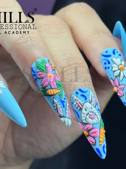 A full view of the Easter-themed set, showcasing a different design on each nail, all tied together with a spring color palette.