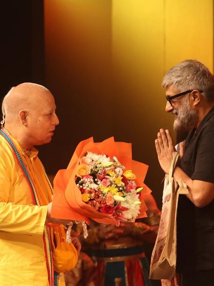 A moment of respect and exchange with a spiritual leader at our '18 Days' show. Our work aims to connect with the spiritual heart of the audience, and such blessings are deeply meaningful.