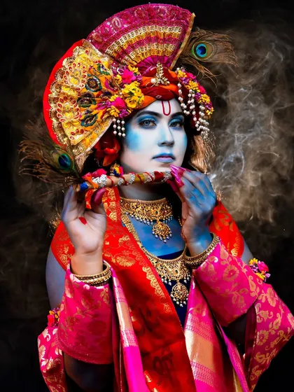 Our creative makeup courses push the boundaries of imagination. Here, our student has created a divine Krishna look using advanced body painting and makeup techniques, perfect for building a standout portfolio.