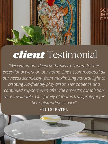 Our client for the 'Enchanted Eco' project, Tulsi Patel, shares her kind words. We focused on maximizing natural light and creating kid-friendly play areas to meet her family's needs.