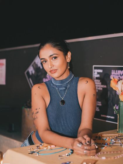 A portrait of one of the talented local artists who was part of our Lush Loft event. Creating a space for different forms of creativity to coexist is a core part of the experience.