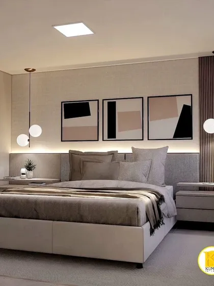 A front view of the bed, showcasing the elegant design and the soothing color scheme.