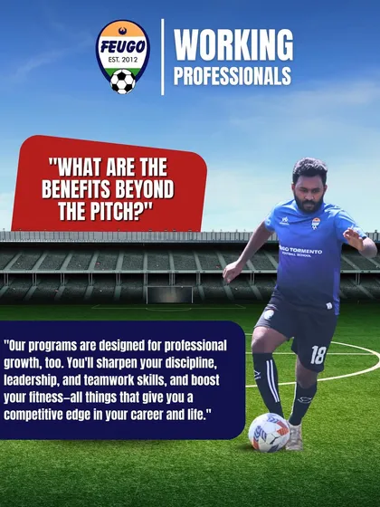 The benefits go far beyond the pitch. Our programs are designed to sharpen your discipline, leadership, and teamwork skills, giving you a competitive edge in your career and life while boosting your fitness.