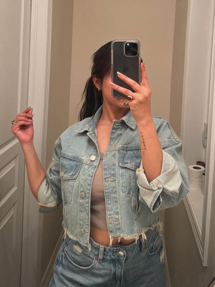 Another angle of the "denim on denim" mirror selfie.