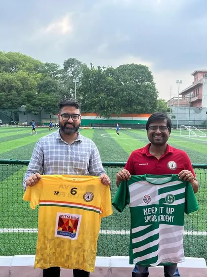 Our president Anuj Gupta with the founder of Keep It Up Academy, sealing the partnership on our home ground. Together, we will nurture more talent.