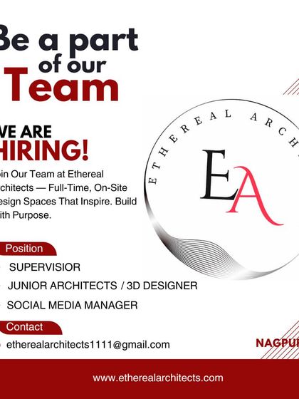 Ethereal Architects in Nagpur is looking for Junior Architects and 3D Designers, highlighting the need for a creative professional to join their team.
