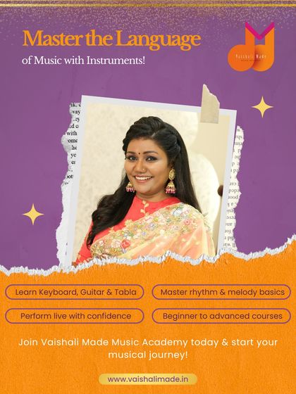 Master the language of music with our instrumental courses. We teach keyboard, guitar, and tabla from beginner to advanced levels, focusing on rhythm and melody basics to help you perform live with confidence.