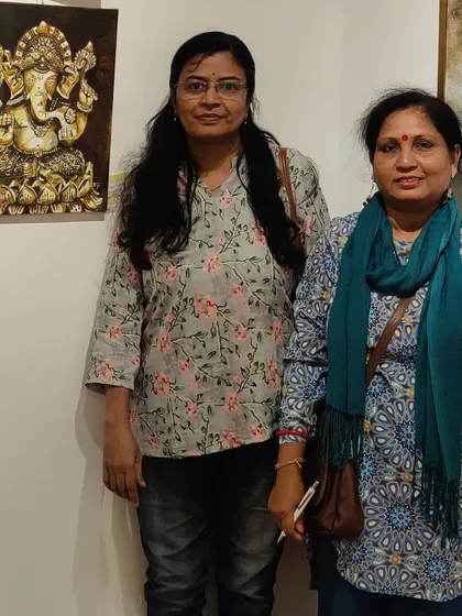Me with a friend and fellow artist at the 'Ekadanta' Ganesha exhibition.