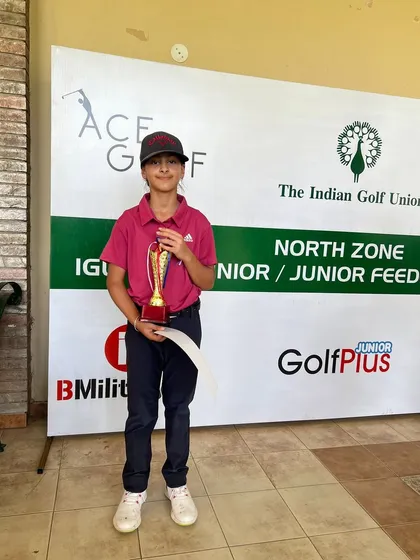 Aaliyah Kalra holds her trophy after a commendable performance at the IGU North Zone Junior Feeder Tour.