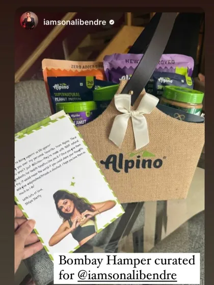 Here is the hamper curated for Sonali Bendre as part of the Alpino PR campaign. Each gift included a personalized note to make the experience more meaningful and memorable.