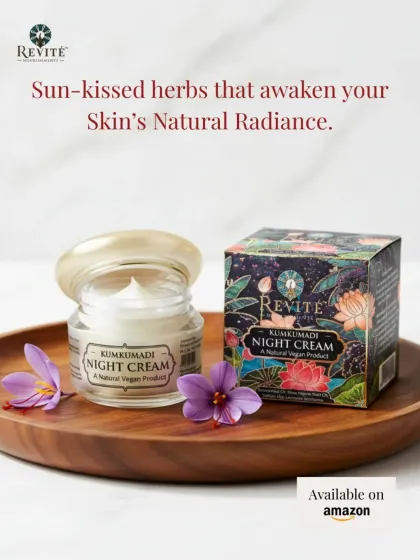 Let your night routine redefine luxury. My Kumkumadi Night Cream is crafted with sun-kissed herbs and rich natural butters that melt into your skin to soften, soothe, and restore while you rest.