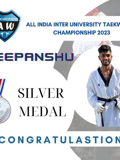 Congratulations to Deepanshu for winning a Silver Medal at the All India Inter-University Taekwondo Championship 2023.